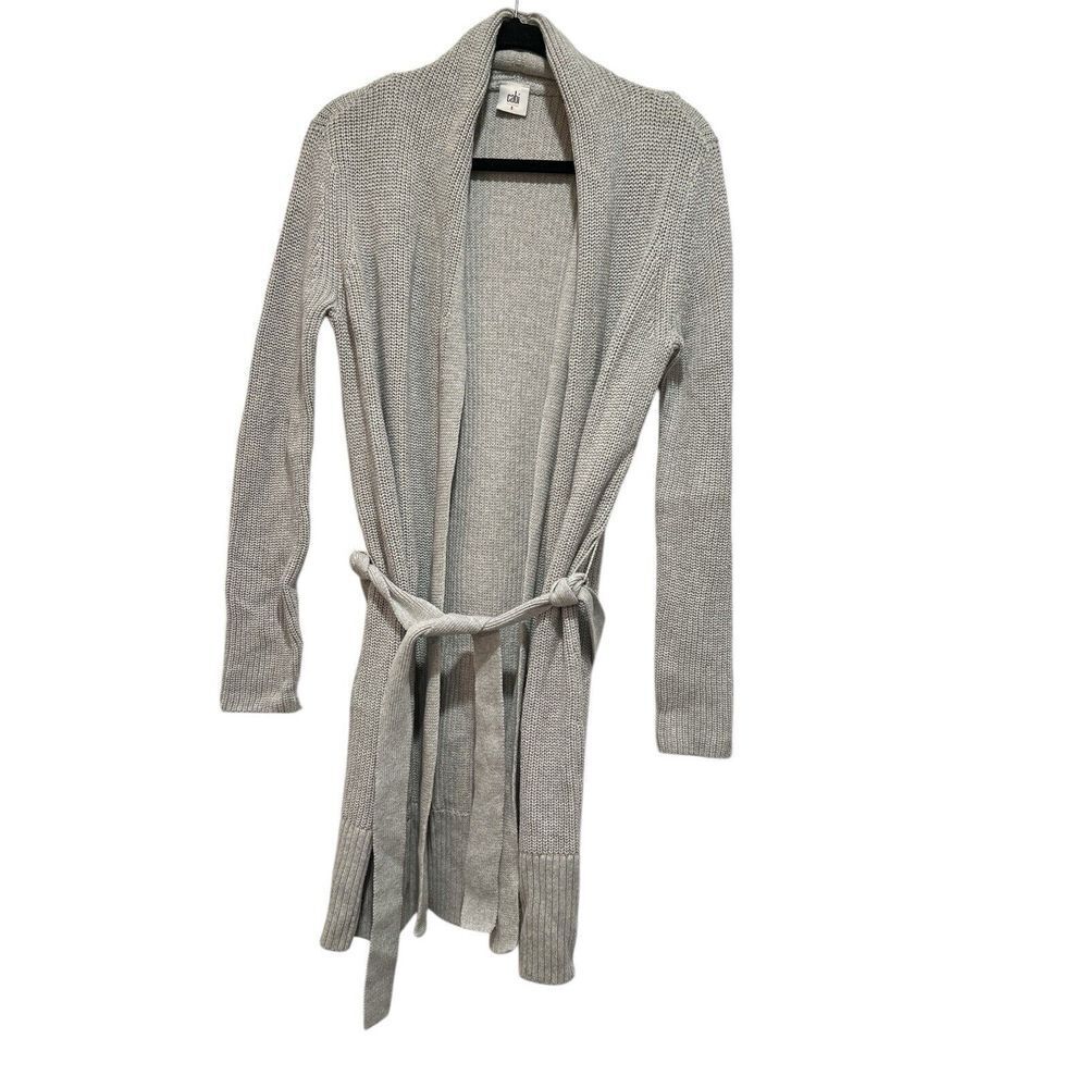 CAbi Sweater‎ 5445 Exhale Gray Ribbed Knit Belted Tie Waist Cardigan Size Small